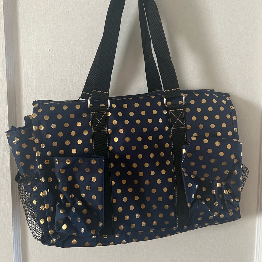 Polkadot Tote Bag - Navy Blue + Gold